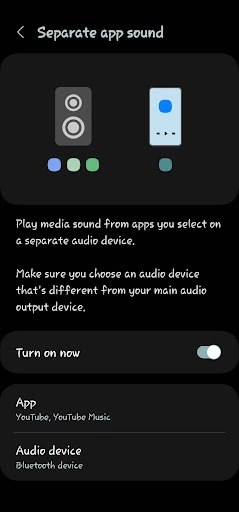 how to use Samsung hidden feature for separate audio output between apps